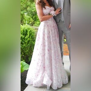 Vienna Prom Lavender and Light Pink Sequin Floral Dress